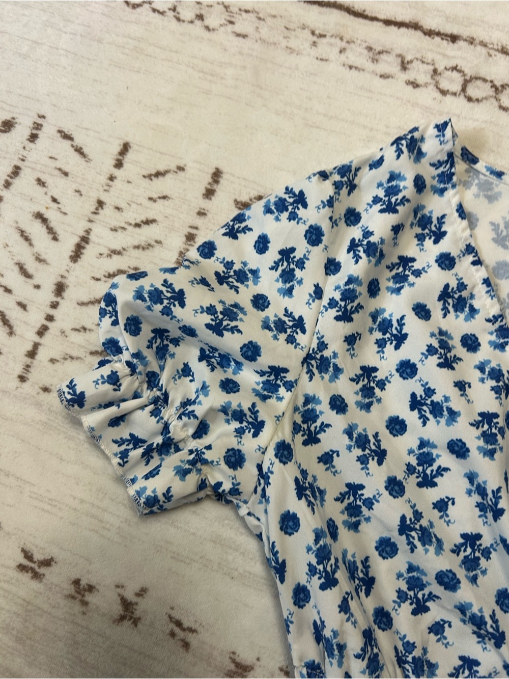 SHEIN Blue White Floral Smocked Cottagecore Midi Dress S Coastal - Picture 4 of 5